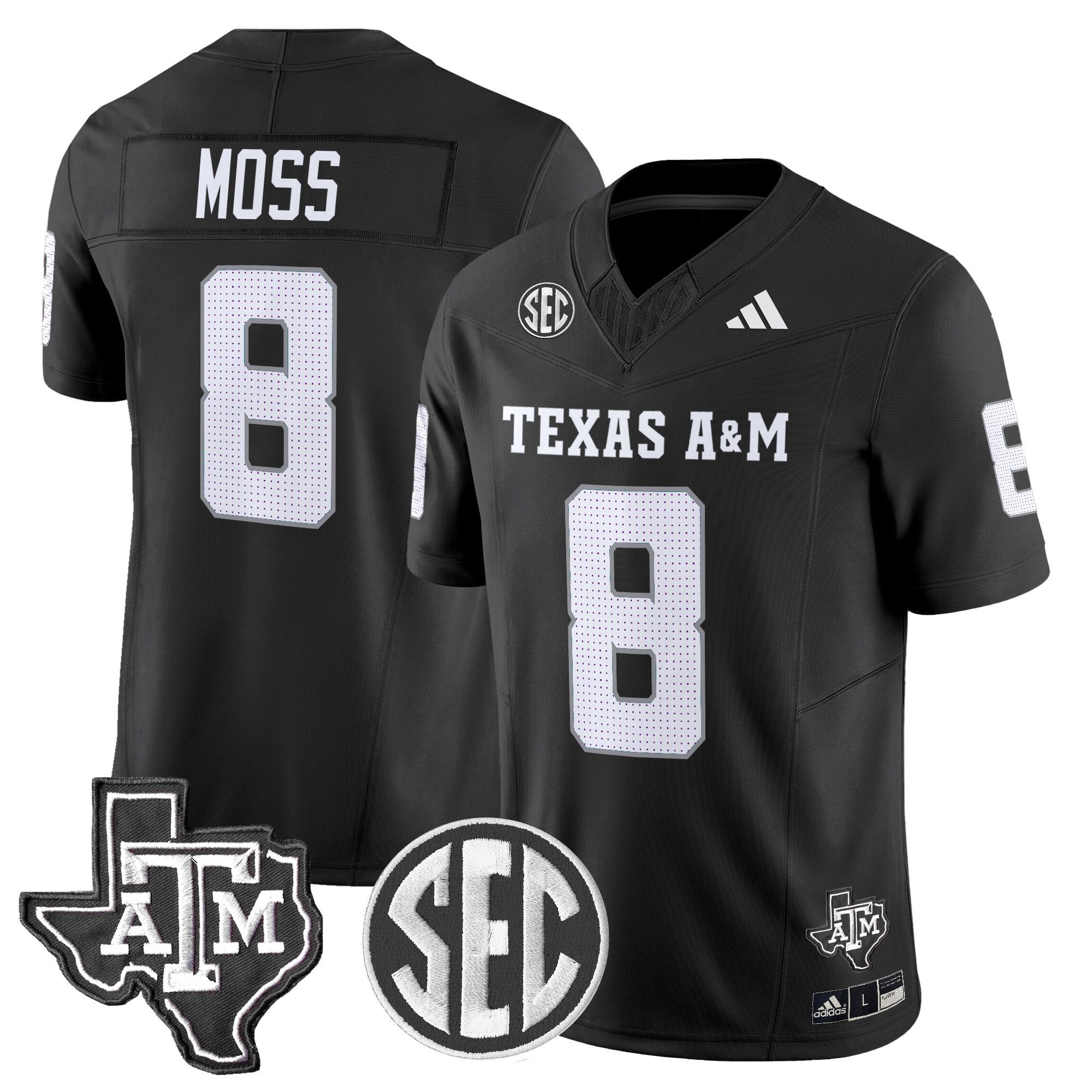 Men Texas A&M Aggies #8 Moss Black 2024 Vapor Limited NCAA Jersey style 1->ncaa teams->NCAA Jersey